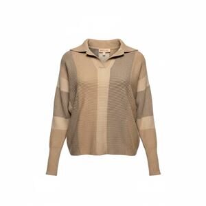 Philosophy Republic Neutral Tonal Stripe Ribbed Polo Sweater Size Medium